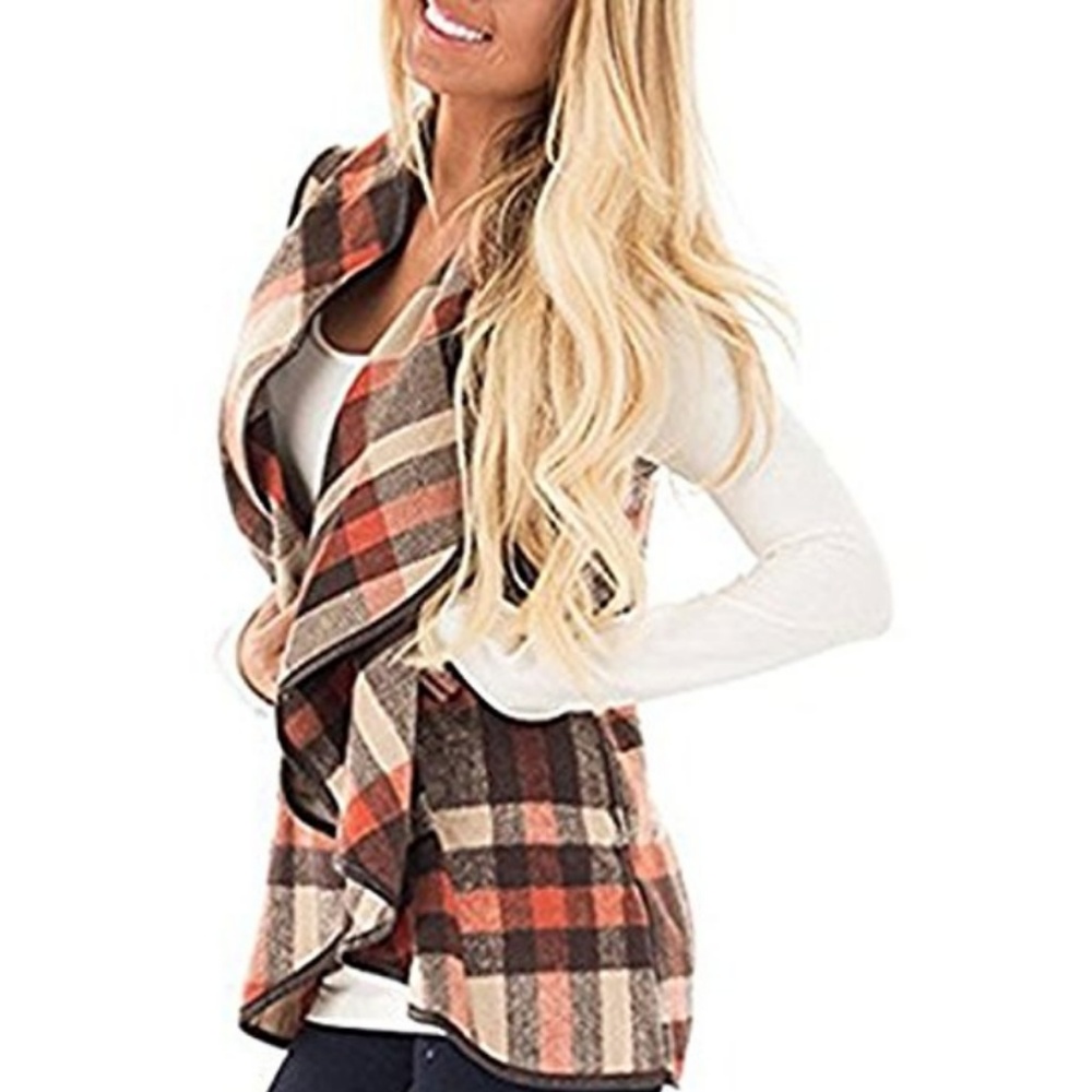 AMBER Plaid Open Front Vest - Picture 3 of 4